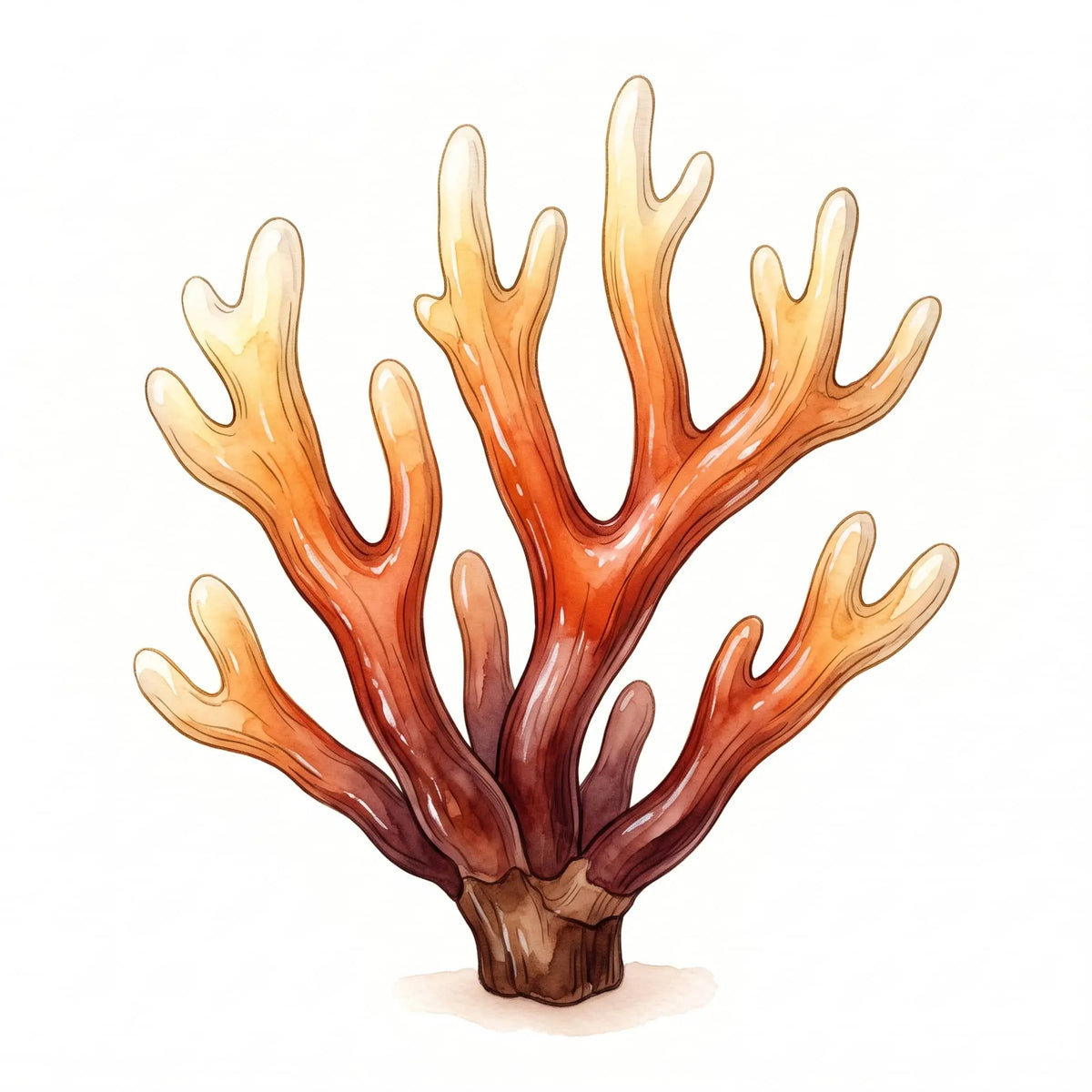 Antler Reishi mushrooms in a watercolor illustration on a clean white background.