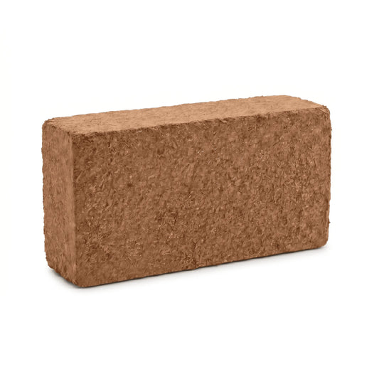 Single premium organic compressed coco coir brick for high-quality mushroom cultivation.