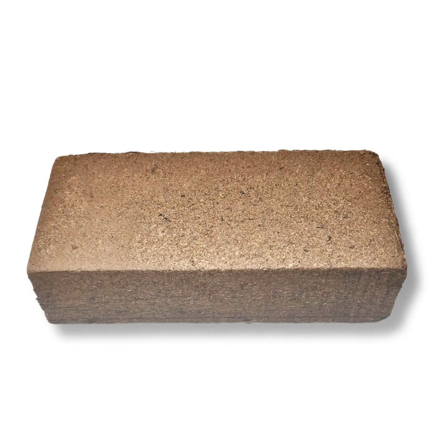 High-quality coco coir mushroom substrate brick for professional mushroom growing, isolated on a white background to show the fibrous texture and product density.