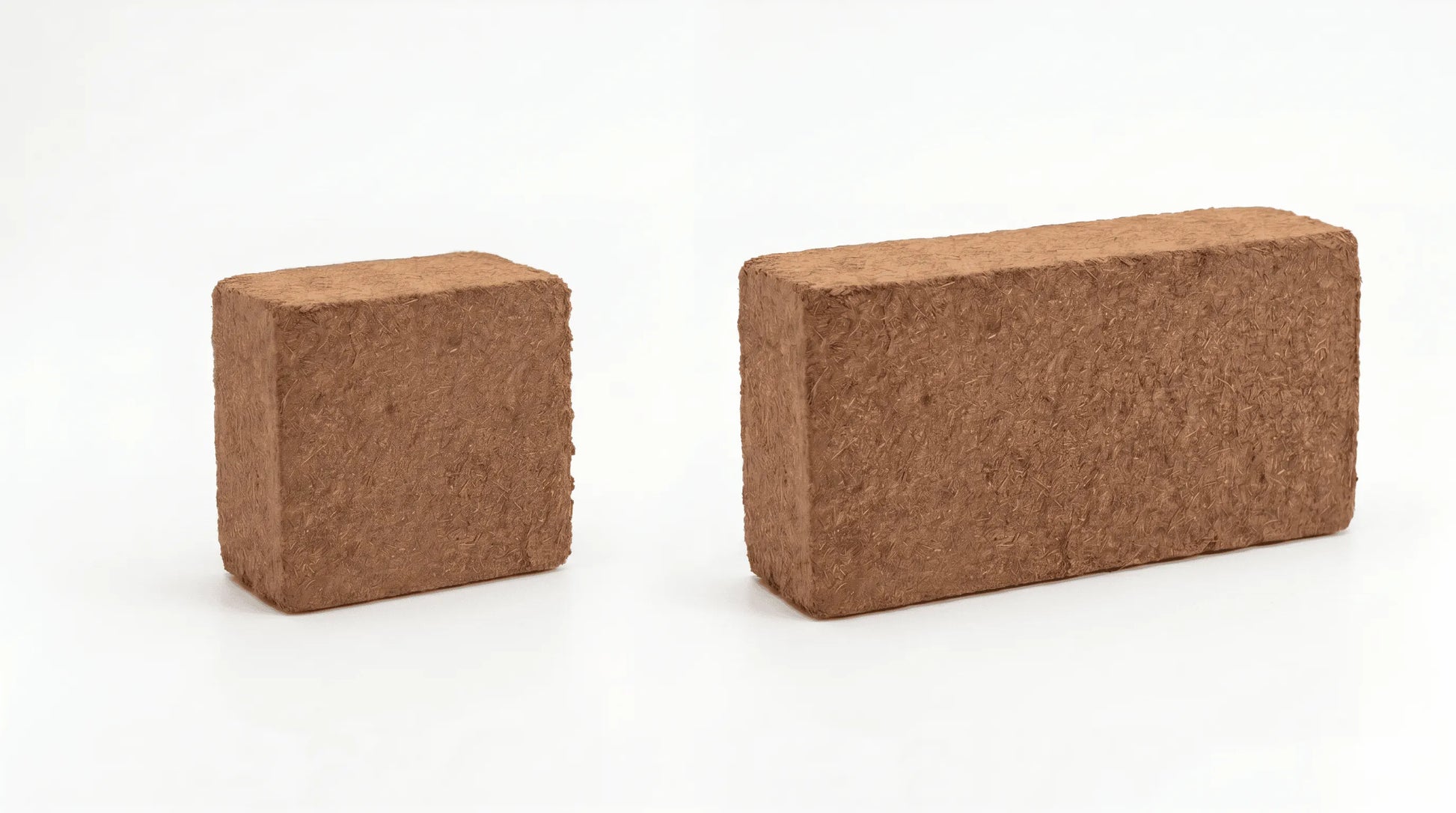 Two sizes of premium organic compressed coco coir blocks for high-quality mushroom growing.